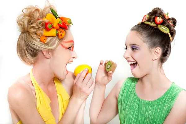 stock image Beautiful Women decorated with Fresh Fruit and Vegetables