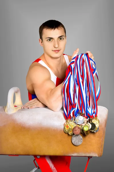 Jimnastikçi madalya ile — Stok fotoğraf