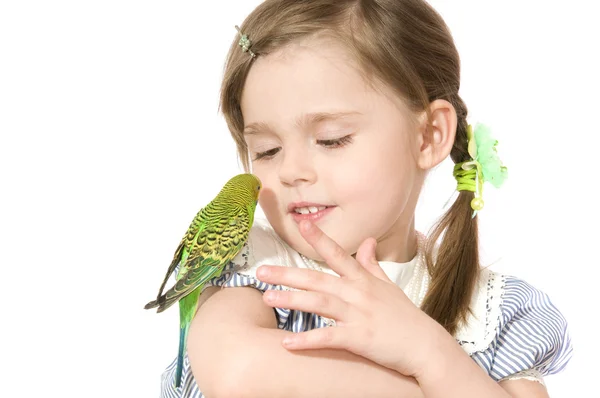 Menina com papagaio — Fotografia de Stock