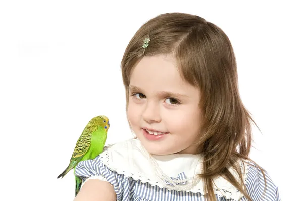 Papağan ile küçük kız — Stok fotoğraf