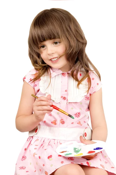 Маленькая девочка с палитрой — стоковое фото