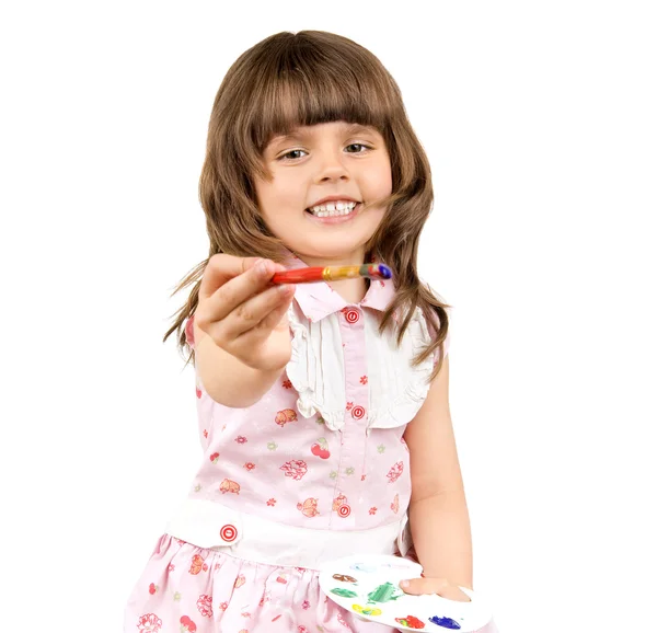 Маленькая девочка с палитрой — стоковое фото