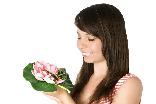 Girl and flower — Stock Photo, Image
