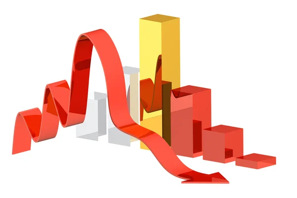 3D-diagram indicatory op verslechtering, insolventie, crash — Stockfoto