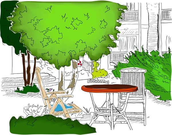 Café en el Jardín. Versión parcialmente coloreada2 — Archivo Imágenes Vectoriales