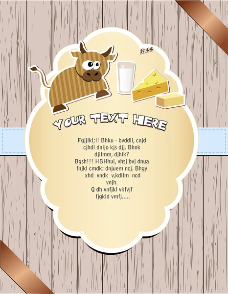 Carta di legno con mucca — Vettoriale Stock