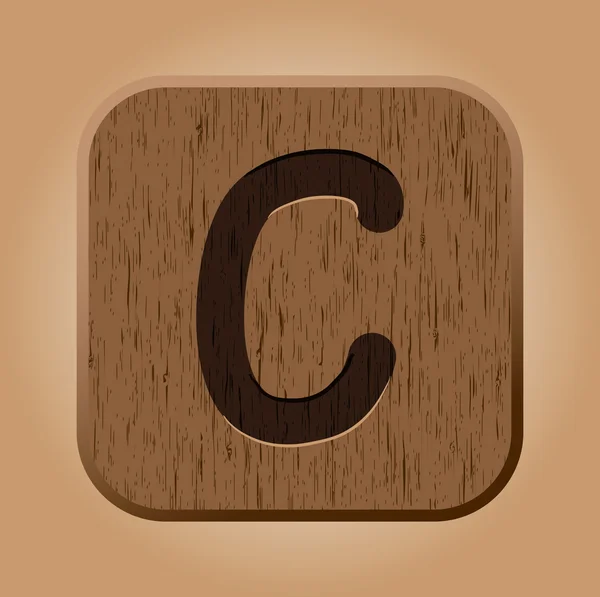 Hand drawn wooden letter C. — Stock Vector