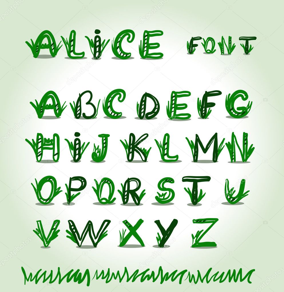 Hand drawn green font in vector format
