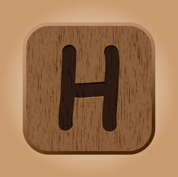 Hand drawn wooden letter H. — Stock Vector