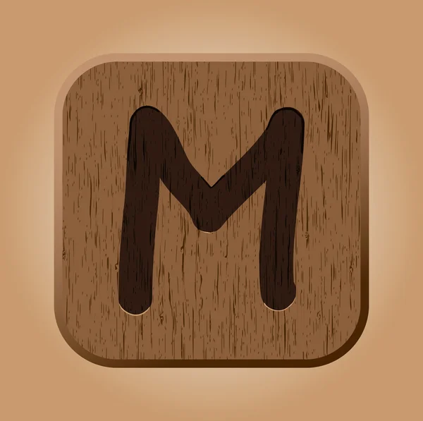 Hand drawn wooden letter M. — Stock Vector