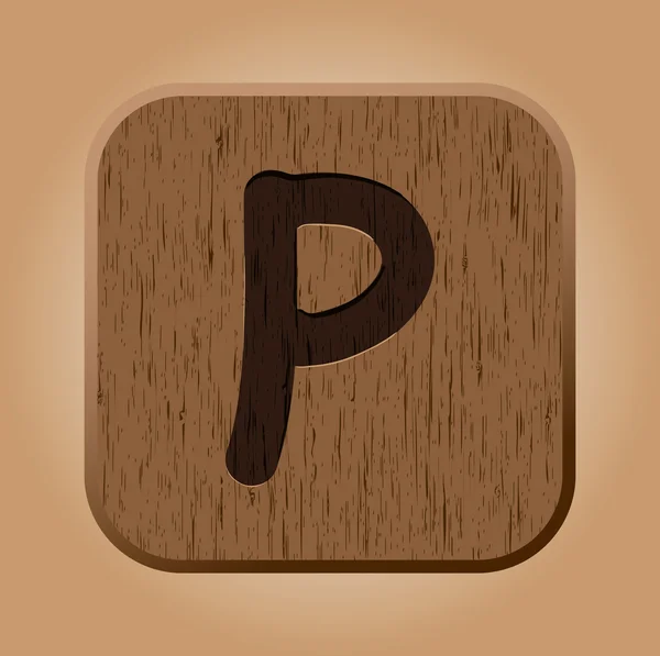 Hand drawn wooden letter P. — Stock Vector