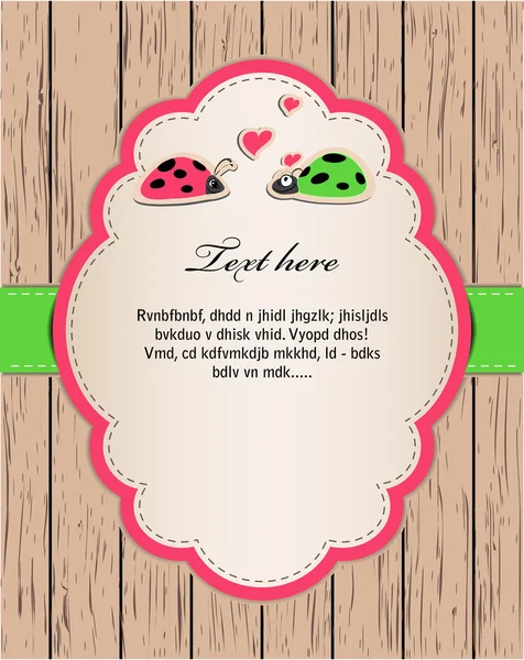 Houten kaart met lieveheersbeestjes in liefde. — Stockfoto