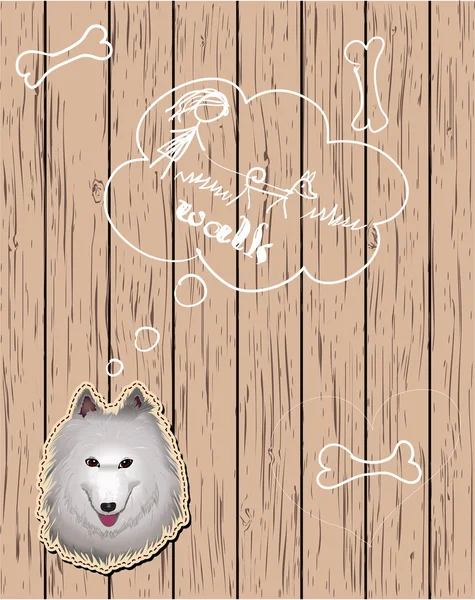 Ξύλινα κάρτα με το σκυλί που ονειρεύεται περιπάτους — Διανυσματικό Αρχείο