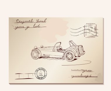 Vintage letter with old car clipart