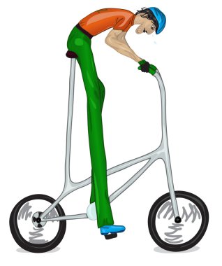 Funny sketch of too high bicyclist. Color version clipart