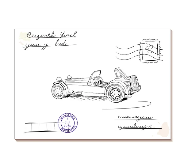 Carta vintage con coche viejo2 — Vector de stock