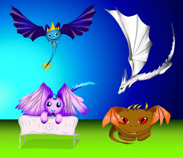 Conjunto vetorial de dragões e monstros de desenhos animados — Vetor de Stock