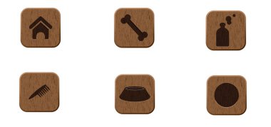 Pets wooden icons set clipart