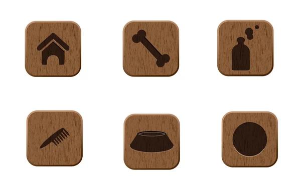 Zwierzęta drewniane ikony zestaw — Wektor stockowy