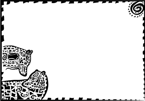 Silhouettes d'une paire de loups avec un motif — Image vectorielle