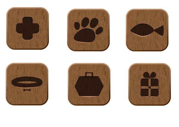 Zestaw ikon drewniane w sklepie zoologicznym — Wektor stockowy
