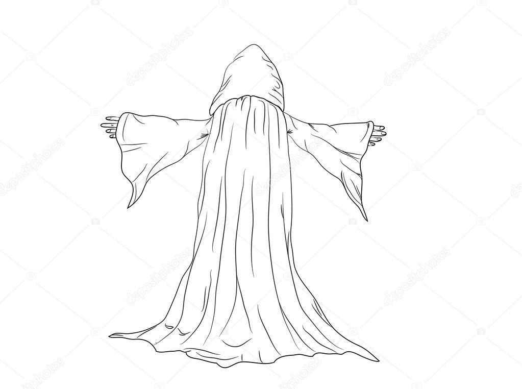 Outline vector illustration of a wizard or monk