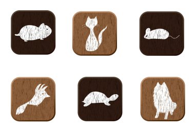 Pet shop wooden icons set with pets silhouettes. clipart