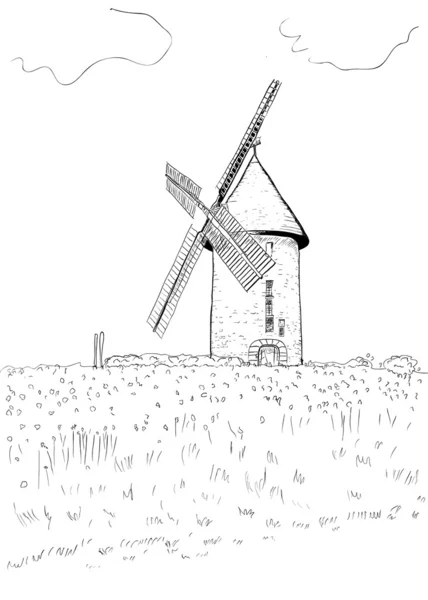 Landschaft mit Mühle — Stockvektor