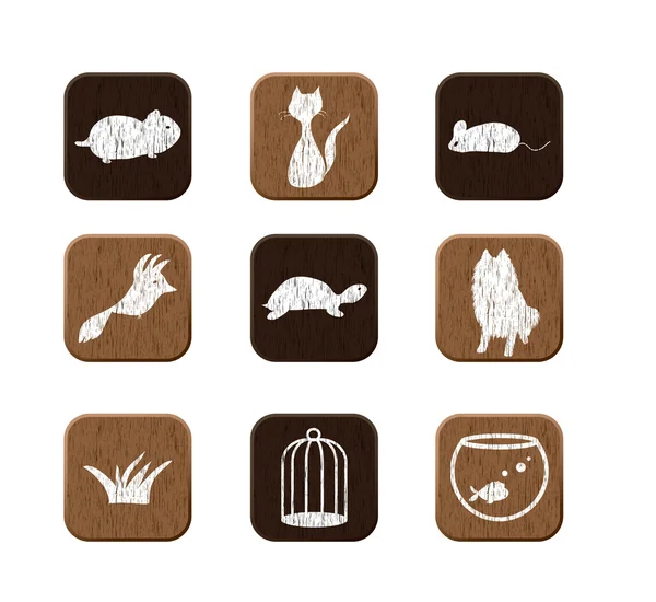 Set icone in legno — Vettoriale Stock