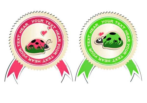 Vector set van stickers met lieveheersbeestjes in liefde. — Stockvector