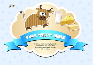 Label with cow, milk, cheese and butter. clipart