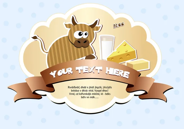 Étiquette avec ruban et vache — Image vectorielle