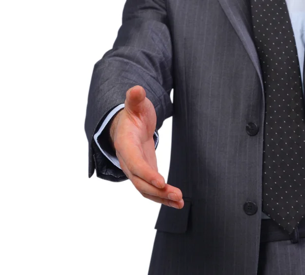 En affärsman med öppen hand redo att sluta ett avtal — Stockfoto