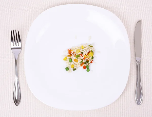Malá část potravin na velký talíř — Stock fotografie
