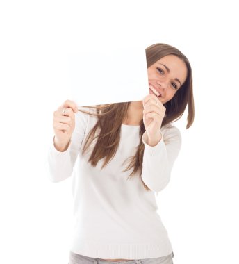 Young woman showing blank signboards clipart