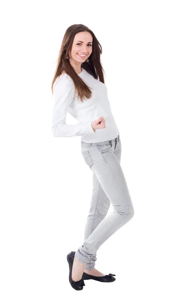 Happy young woman standing full length — Stock Photo, Image