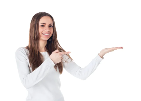 Woman Showing Your Product — Stock Photo, Image