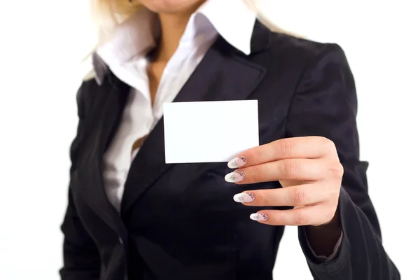 Бизнес-леди с визитной карточкой — стоковое фото