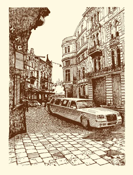 利沃夫历史建筑物，乌克兰的绘制 — 图库矢量图片