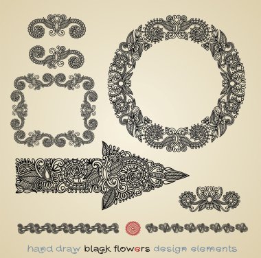 Black flowers design elements clipart