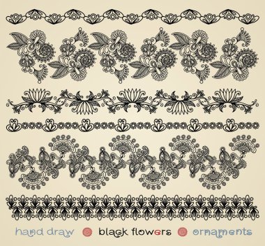 Black flowers ornaments clipart