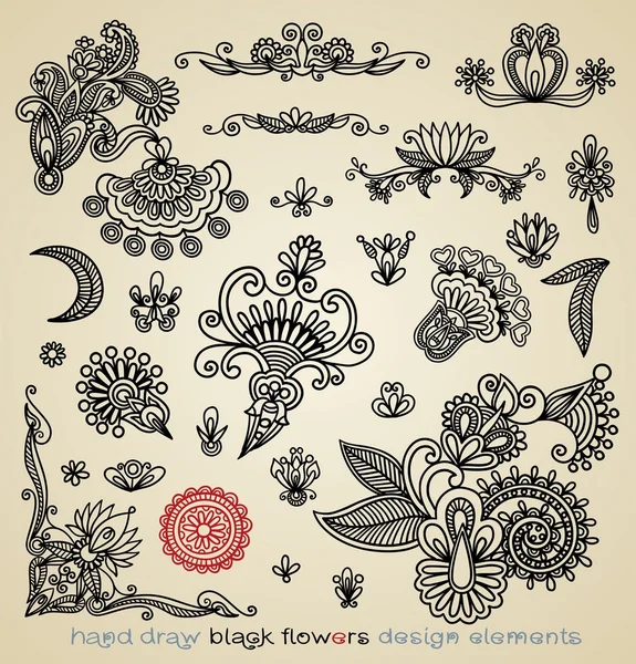 Elementos flores negras — Archivo Imágenes Vectoriales