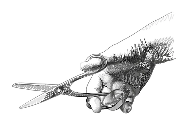 Sketch of hand with scissors — Stock Vector