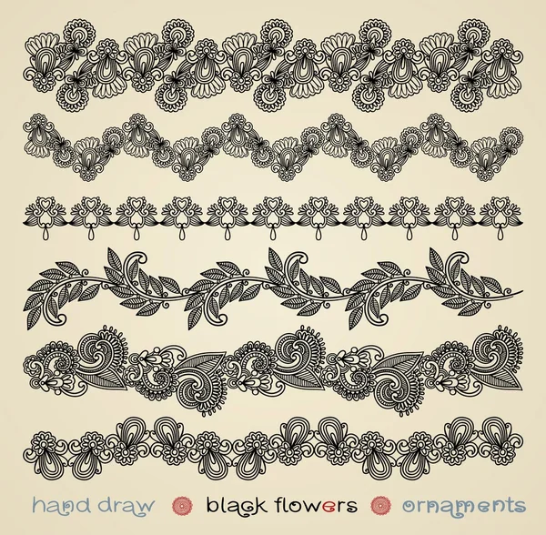 Flores pretas ornamentos —  Vetores de Stock