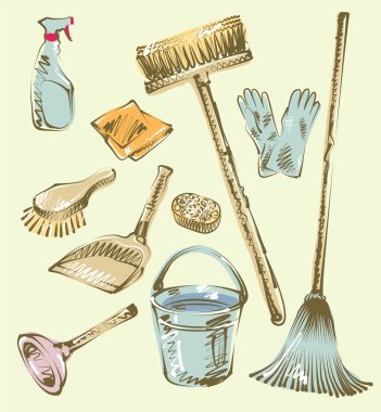 Cleaning service sketch design elements. clipart