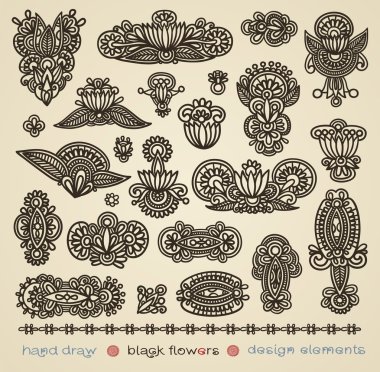 Black flowers design elements clipart