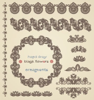 Black flowers ornaments and frame clipart