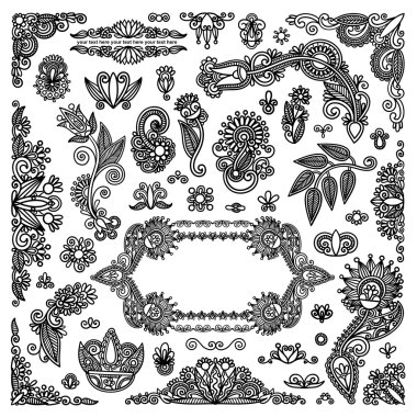 Black flowers and frames elements clipart