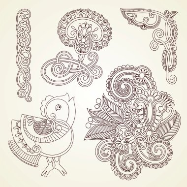 Flowers and bird doodle vector illustration design element clipart