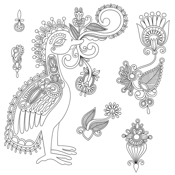 Элементы дизайна птиц и цветов — стоковый вектор